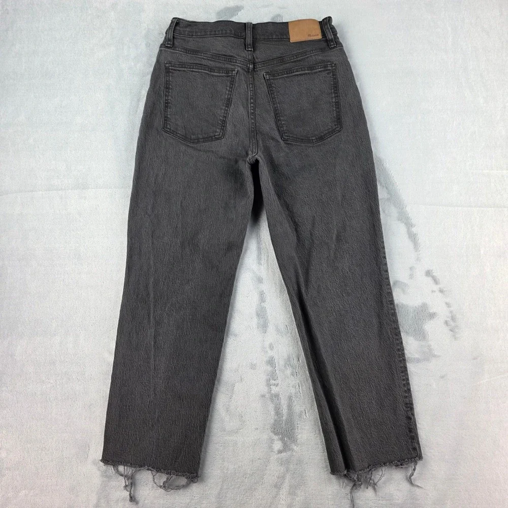 Madewell The Perfect Vintage Straight Jean 28P Washed‎ Black High Rise Raw Hem